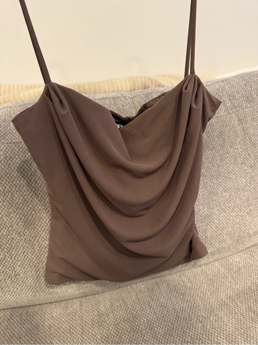 Zara Draped Cowl Neck Spaghetti Strap Tank - Brown